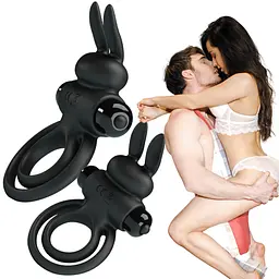 Віброкільце Pretty Love Vibro Penis Ring Bunny III 9.7 см чорний - мініатюра 2