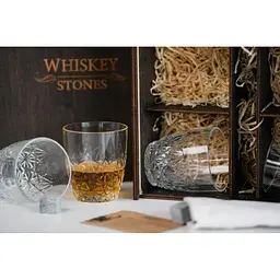 Подарунковий набір Whiskey Stones камені для віскі в дерев'яному пеналі №4 + 4 склянки Bormioli Rocco Dedalo + щипці + мішечок - мініатюра 6