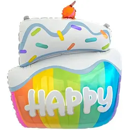 Фольгована кулька Mcolour Balloon торт “Happy” 87,6 см наповнення повітрям або гелієм для тематичних вечірок Різнокольоровий