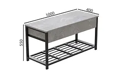 Банкетка з ящиком Ferrum-decor Дрейк 1 550x1000x400 метал Чорний ДСП Бетон 16 мм (FRD-103051) - мініатюра 3