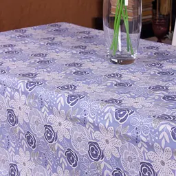 Скатертина MirSon №203 Blue flowers 130х130 см рогожка синя з білим - мініатюра 2