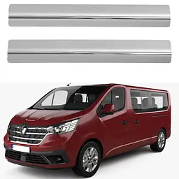 Накладки на пороги для Renault Trafic 2001-2014 Нержавіюча сталь із загином та Логотипом 4 шт (Premium P-RE35)