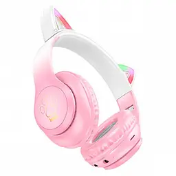 Навушники Hoco W42 Cat Ear Bluetooth з котячими вушками та LED-підсвіткою Рожеві з білим - мініатюра 2