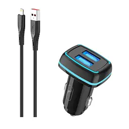 Автомобільний зарядний пристрій SkyDolphin SZ18L (2USB, 3.4A) Чорний (AZP-000099) + кабель Lightning