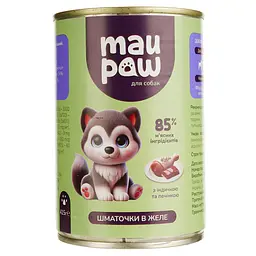 Уцінка. Повнораціонний корм для дорослих собак MAU PAW Шматочки в желе з індичкою та печінкою консервовані 415 г 