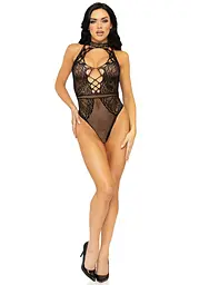 Leg Avenue Net and lace halter bodysuit OS Black One size - мініатюра 8