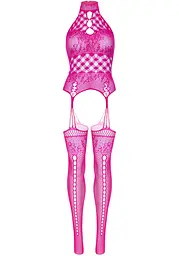 Мереживний бодістокінг з відкритим доступом Leg Avenue High neck lace bodystocking One size Raspberr - мініатюра 6