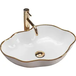 Умивальник Rea Pearl gold edge накладний білий REA-U0696, Білий