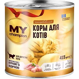 Вологий корм для котів My Champion шматочки в соусі з куркою та індичкою 415 г