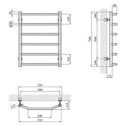 Сушарка для рушників водяна Kroner KRP Diva WT700x500-6 (CV036304) - мініатюра 5