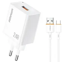 МЗП Amaya E79D 2.4A (1USB-A) + кабель USB to Type-C White