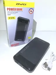 Портативний зарядний пристрій для телефону Power Bank AWEI P37K 10000 Чорний - мініатюра 2