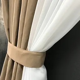 Коротка фіранка з мікровелюру та шифону золотисто-білого кольору на тасьмі 1,7м на 4м. ALBO pbe0052793 - мініатюра 6