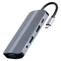 Хаб USB Cablexpert "8-in-1", Grey, Type-C 3.1 - 1xType-C (87 Вт) / 2xUSB 3.1 / HDMI 4K / VGA / microSD / SD / 3.5 мм, кабель 12 см, алюмінієвий корпус (A-CM-COMBO8-02)