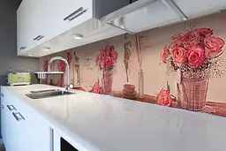 Кухонний фартух Троянди в Лукошках вінілова наклейка ПВХ квіти вінтаж Рожевий 65х250 см Happy Pocket Z180731