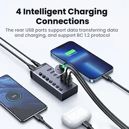 Концентратор USB 3.0 Ugreen CM481 HUB з додатковим живленням USB Type-C 7in1 чорний (90307) - мініатюра 2