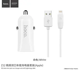 Адаптер автомобільний Hoco Lightning cable Z12 2USB 2.4 A набір із кабелем білий