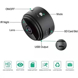 Камера відеоспостереження Pix-Link бездротова A9 720P/1MP шпигунська IP міні Wi-Fi камера Black (18655) - мініатюра 6