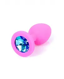 Анальна пробка з кристалом B-Series Silikon Plug Jewellery Pink Small, 7х2.7 см, рожевий з блакитним - мініатюра 2