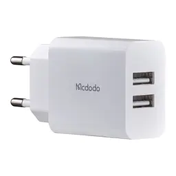 МЗП McDodo Dual USB Charger ( EU Plug ) + Lightning Cable 1m Travel Set CH-6720 White