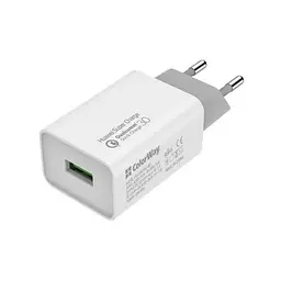 Зарядний пристрій ColorWay, білий, 20 Вт, 1xUSB (QC3.0), Auto ID (CW-CHS014Q-WT)