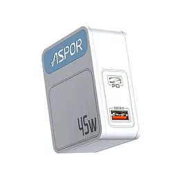 Мережевий зарядний пристрій Aspor A839 45W PD QC (UCB C+A) 2в1 Type-C + Type-C- білий - мініатюра 2