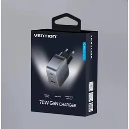 Зарядний пристрій Vention 1xUSB-C PD70W + 1xUSB QC3.0 22.5W GaN + cable USB-C to USB-C 1.0m 5A gray (TZ-FCGH0-EU) - мініатюра 9