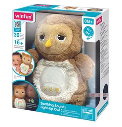 М’яка іграшка сова WinFun нічник з білим шумом кольорове світло музика батарейки коробка (251201-NL)