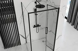 Душова кабіна Rea Rapid Fold 80x80 black REA-K6421 + REA-K6418, Чорний матовий, Універсальна, прозрачний, Чорний матовий - мініатюра 2