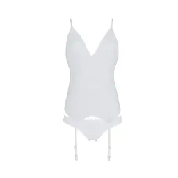 Корсет з пажами трусики з ажурним декором та відкритим кроком Passion Ursula CorSet white L/XL - мініатюра 3
