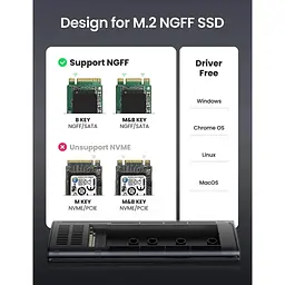 Кишеня зовнішня Ugreen USB-C to M.2 B-Key/M+B Key SSD 5Gbps SATA 3.0 aluminum 0.5m (10903) - мініатюра 2