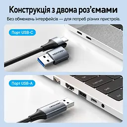 Мережевий Ethernet-адаптер Vention зовнішня мережева карта з USB-C або USB-A на RJ45 10/100/1000 Мбіт/с без встановлення драйверів у macOS та Windows 8–11 зі світлодіодними індикаторами мережі для Nintendo Switch через USB-порт док-станції із вбудованим кабелем 0,15 м сірий (CFQHB) - мініатюра 2