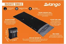 Спальний мішок з підігрівом Vango Radiate Single/-3°C Black Left (SBQRADIATB05TJ8) - мініатюра 5