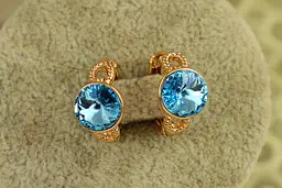 Сережки Xuping Jewelry Мідея з блакитним каменем Сваровські 1,6 см золотисті - мініатюра 2