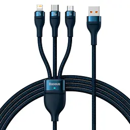 Кабель Baseus Flash Series Ⅱ 3-in-1 Cable USB to MicroUSB+Lightning+Type-C 100W 1.2m CASS030003 Blue