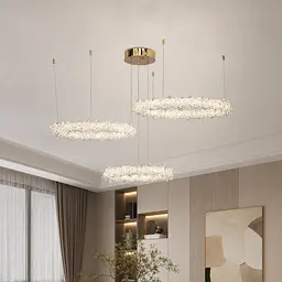 Триярусна підвісна світлодіодна люстра Artlight 2053/3GD з трьома золотими кільцями 124W