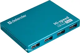 Хаб USB Defender Septima Slim, Cyan, USB 2.0 - 7xUSB 2.0, кабель 93 см, блок живлення (83505)