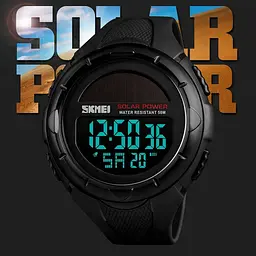Чоловічий спортивний годинник Skmei 1405 Solar на сонячній батареї Чорний - мініатюра 3
