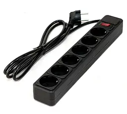 Мережевий фільтр GTL ED06K, 6 розеток, 1.8 м, Black, 10А, до 2.3 кВт, виключатель, заземление, 3x0.75 мм² (GTL-XH-ED06K-1.8B)