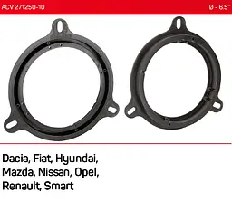 Проставки під динаміки 165 мм / 6.5" ACV 271250-10 для автомобілів Dacia, Fiat, Hyundai, Mazda, Nissan, Opel, Renault, Smart - мініатюра 5