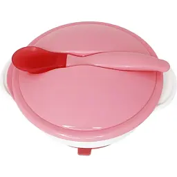 Тарілка на присосці з термоложкою та кришкою Mega Zayka MGZ-0101 (Pink) - мініатюра 2