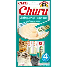 Вологі ласощі для котів INABA Churu вершковий мус в стіках курки та краб 4 шт по 14 г