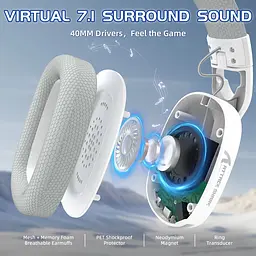 Ігрова гарнітура Attack Shark L90 Wireless,2.4GHz/Bluetooth/3.5mm PS4/PS5/Switch/Xbox/Mac/PC White - мініатюра 7