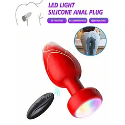 Силіконова анальна пробка що світиться з вібрацією та пультом ДК Light Anal Plug червона 9х3.5 см - мініатюра 8