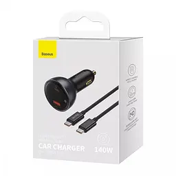 Автомобільний ЗП Baseus Digital Display 140W USB + Type-C + Кабель Type-C to Type-C 240 W (1 м) чорний