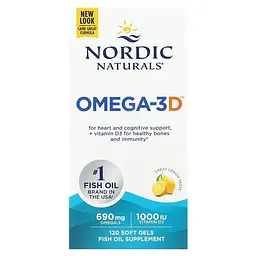 Жирні кислоти Nordic Naturals Omega-3D, 120 капсул - Лимон - мініатюра 2