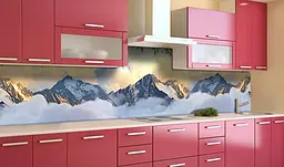 Вініловий кухонний фартух Гори у Хмарах наклейка для кухні ПВХ скелі Природа Бежевий Happy Pocket Z181750 - мініатюра 2