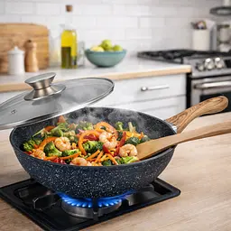 Сковорода WOK Benson з мармуровим антипригарним покриттям та кришкою 30×8 см BN-490