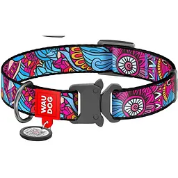 Нашийник для собак Waudog Nylon Літо, з QR паспортом, металева пряжка-фастекс, 31-49х2,5 см