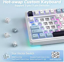 Клавіатура ігрова механічна Aula Mechanical S-75 Pro Wireless White Star Vector Switch Hot-Swap 2.4G/Bluetooth - мініатюра 11